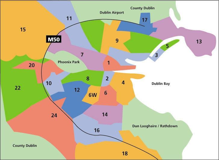 zemljevid Dublin področjih
