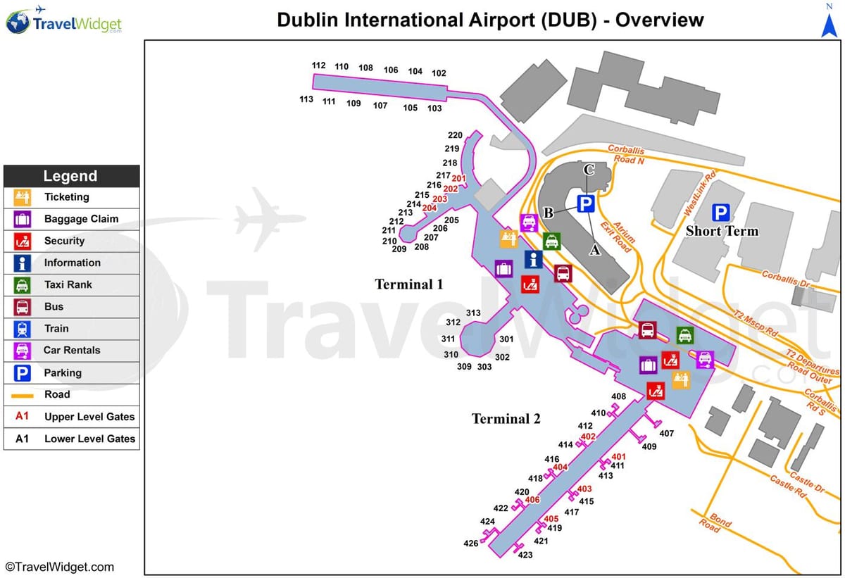zemljevid letališča Dublin