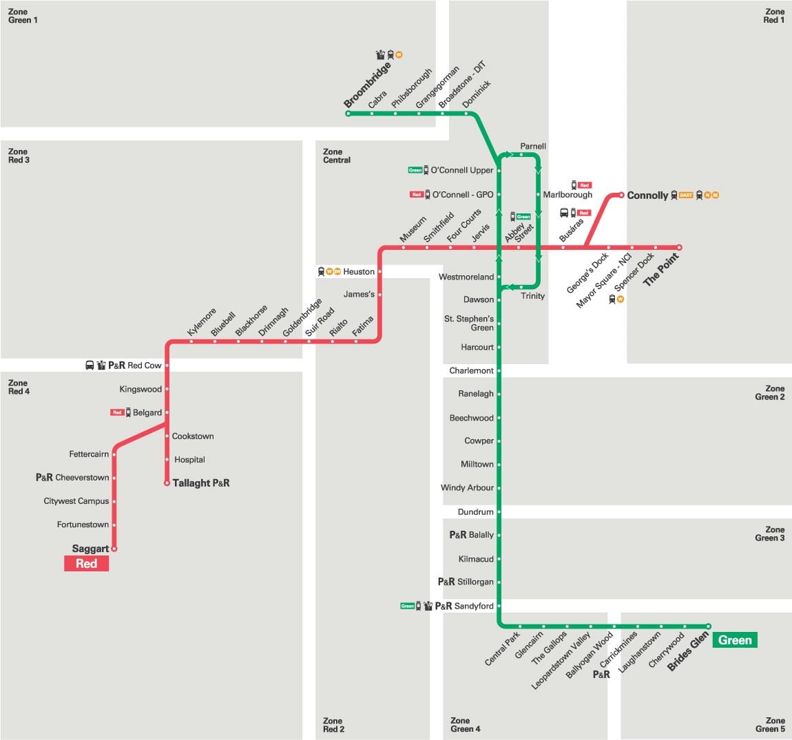 Dublin Luas rdečo črto zemljevid